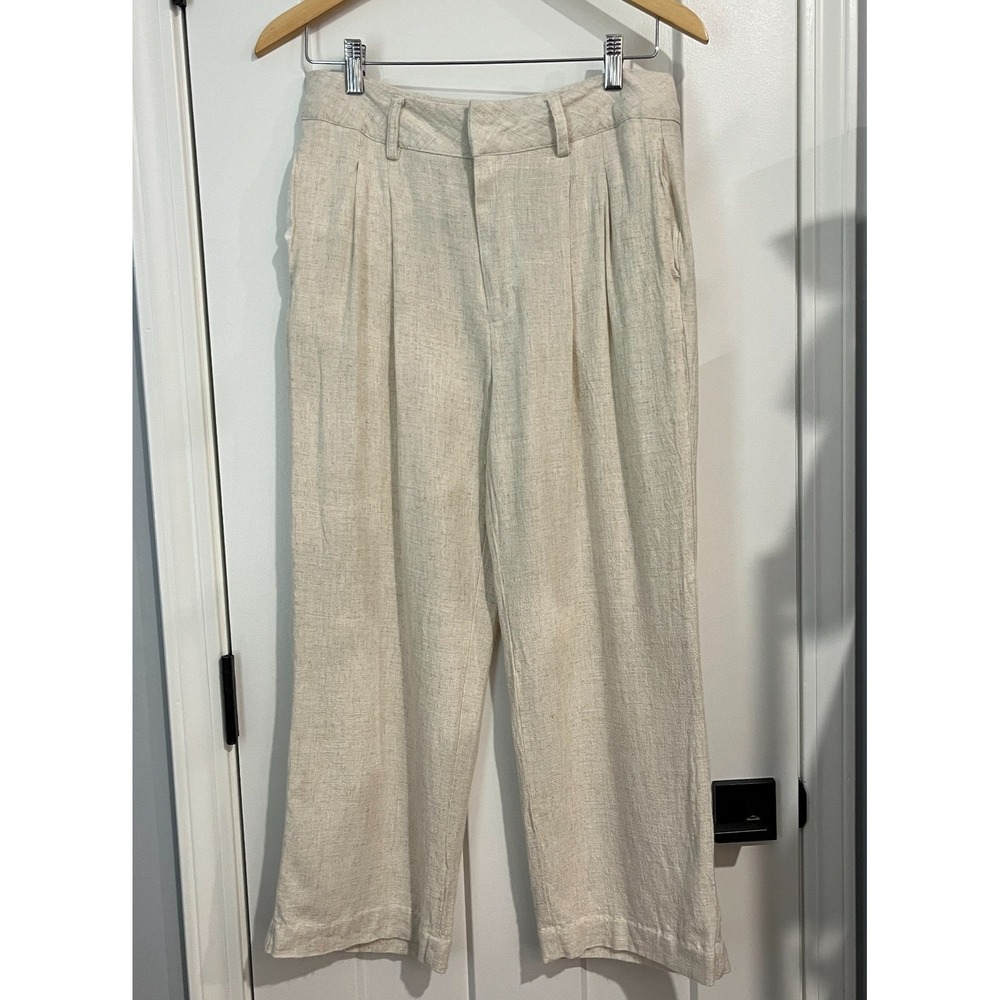 Thread & Supply Womens Linen Blend Wide-Leg Pants Size M Natural Cropped Pleated